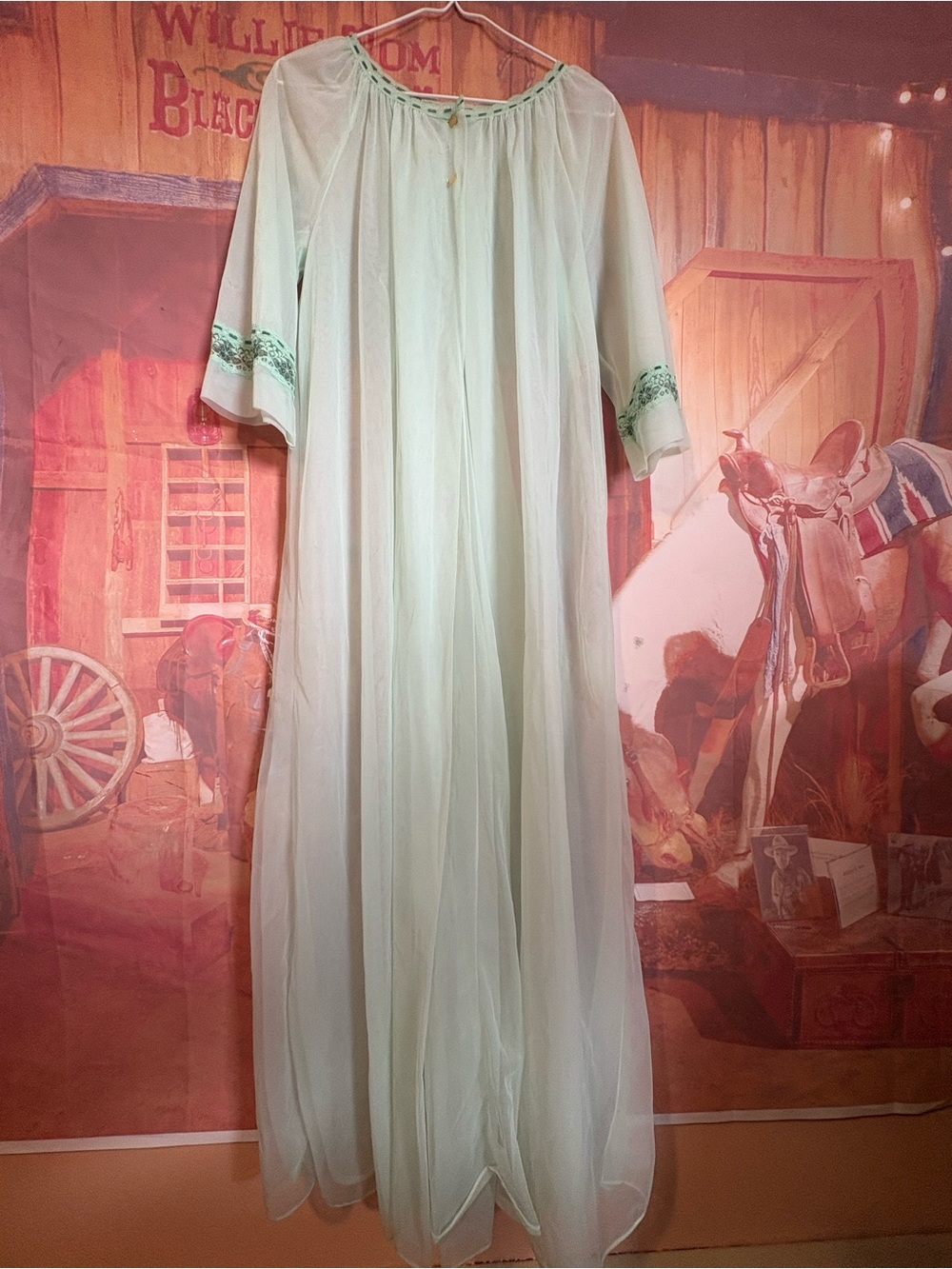 Vintage 1960s/70s Slumber Suzy Dreamwear Mint Green Sheer Peignoir Robe - Picture 6 of 6